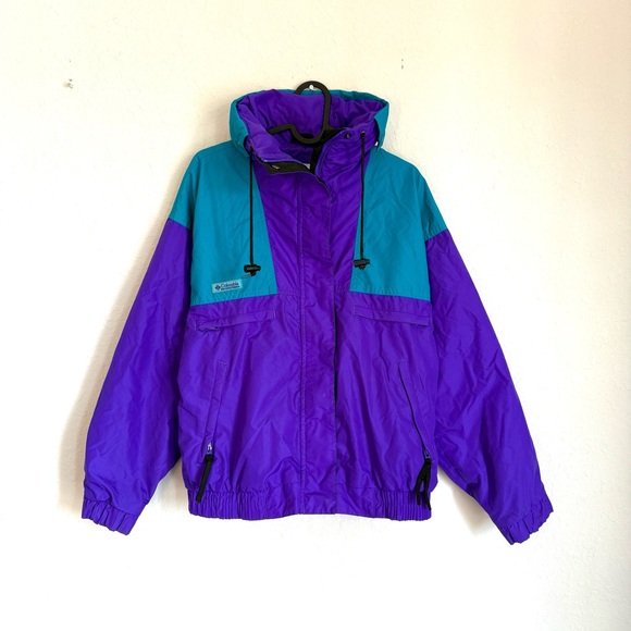Vintage Columbia Windbreaker Jacket - neon 80s 90s retro ski coat women’s medium - Picture 1 of 13
